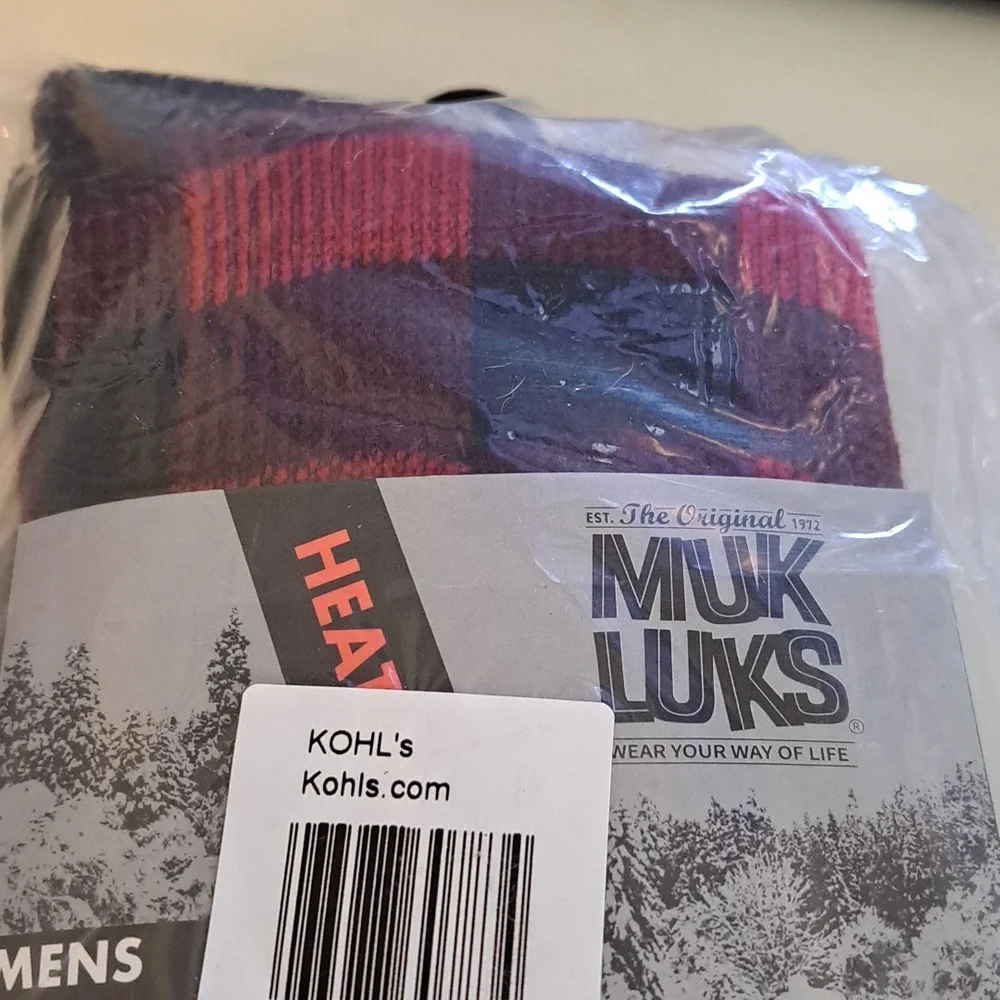 Men's MUK LUKS Heat Retainers Solid Thermal Socks, Red Black Buffalo Check, OSFM